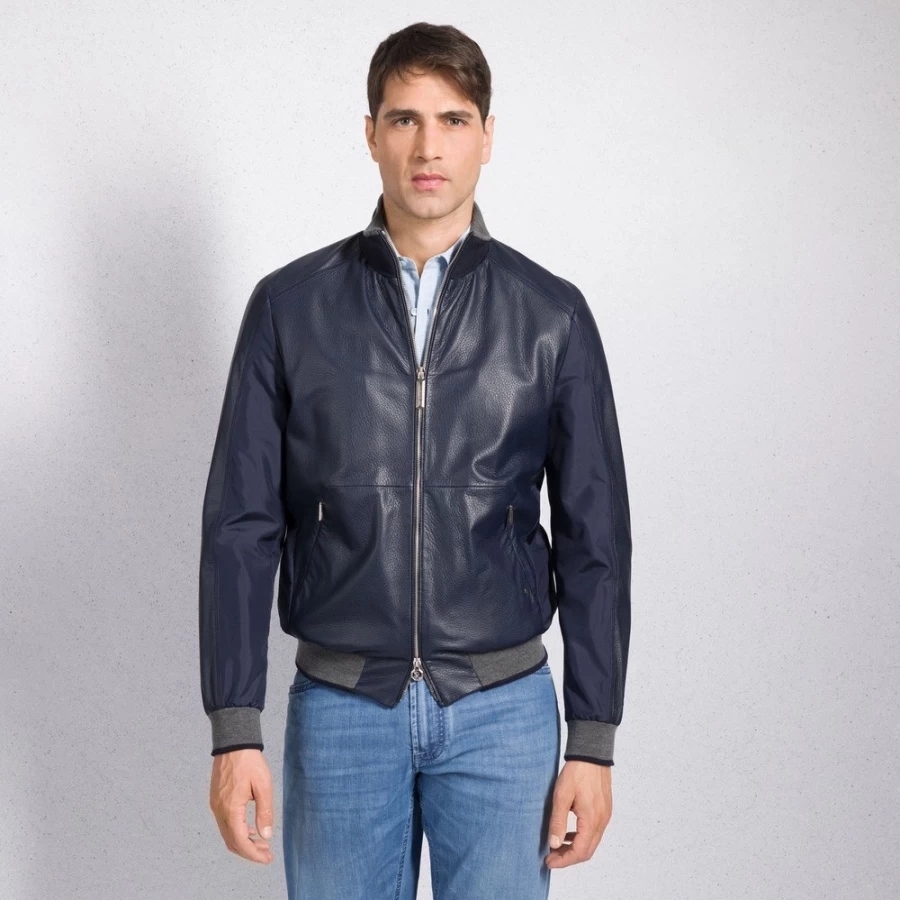 "Stefano Ricci Men's Deerskin Leather & Technical Silk Blouson Jacket"