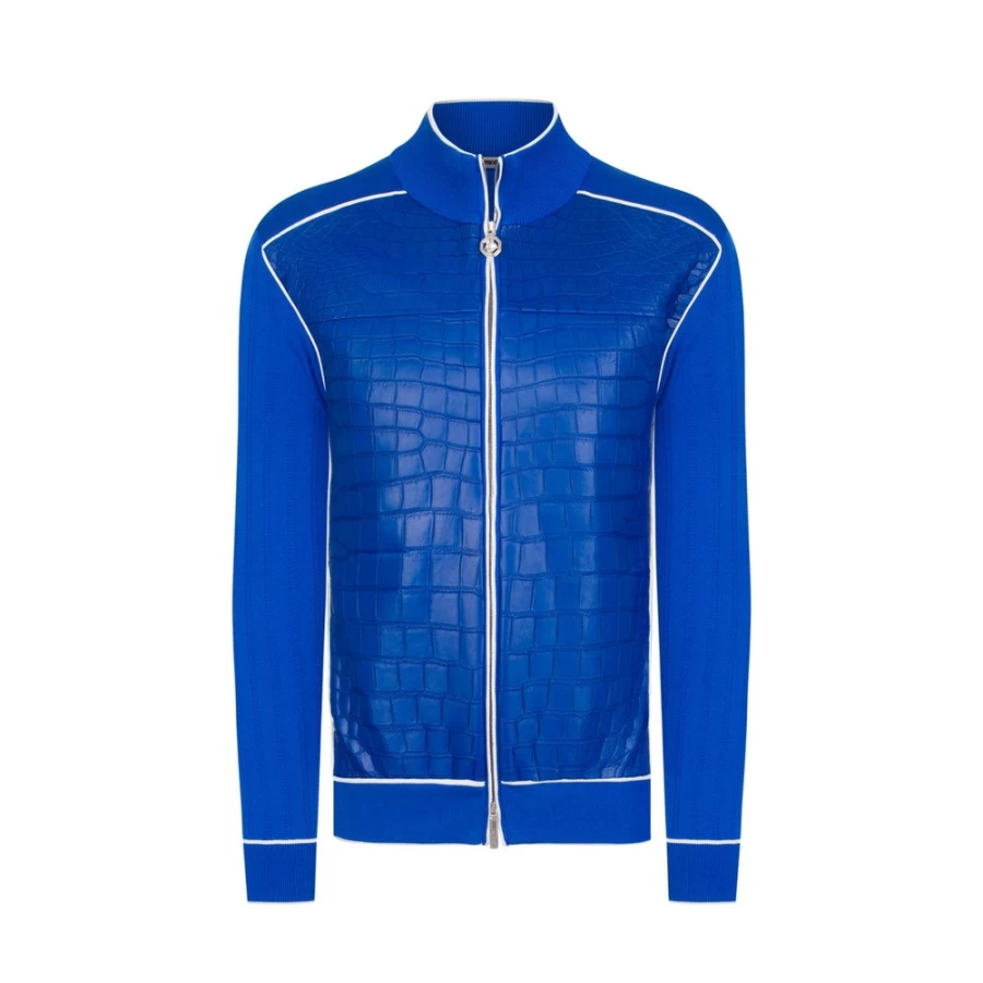 "Stefano Ricci Men's Luxury Blouson Jacket with Genuine Crocodile Inserts"