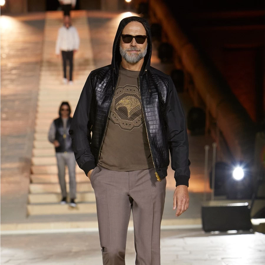 Stefano Ricci Men's Luxury Crocodile Leather & Silk Blouson Jacket