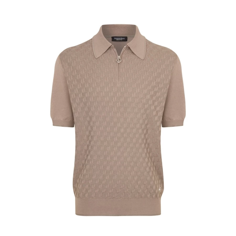 "Stefano Ricci Men's Knit Short Sleeve Zip Polo Shirt - F23176_3227 Color"