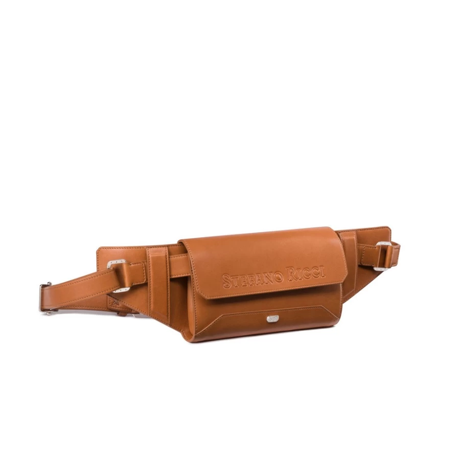 Stefano Ricci Luxury Calfskin Leather Belt Bag in M036 Brown - Stylish Men's Waist Pack