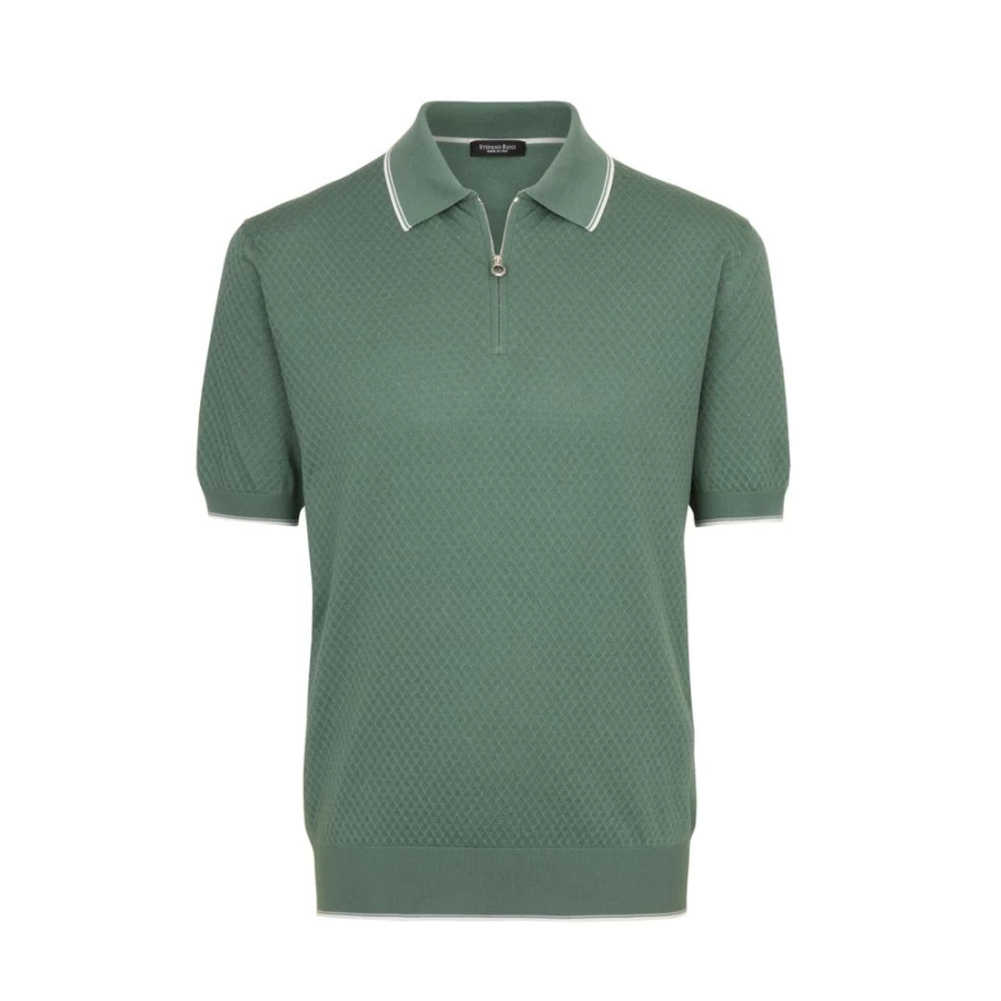 Stefano Ricci Men's Luxury Silk & Cotton Polo Shirt with Zip Detail