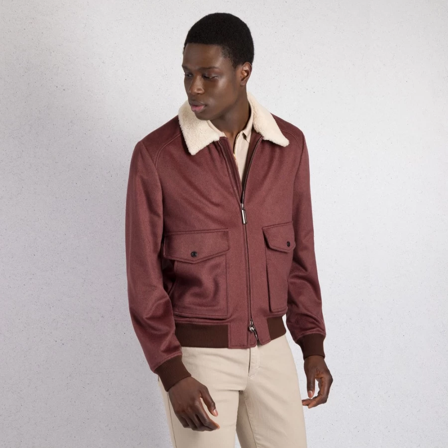 Stefano Ricci Men's Blouson Jacket with Lacon Shearling Collar in Co71Hc_6392 Color