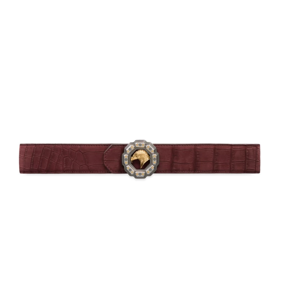 Stefano Ricci Luxury Nubuck Crocodile Leather Belt in R015 Brown - Premium Men's Dress Accessory