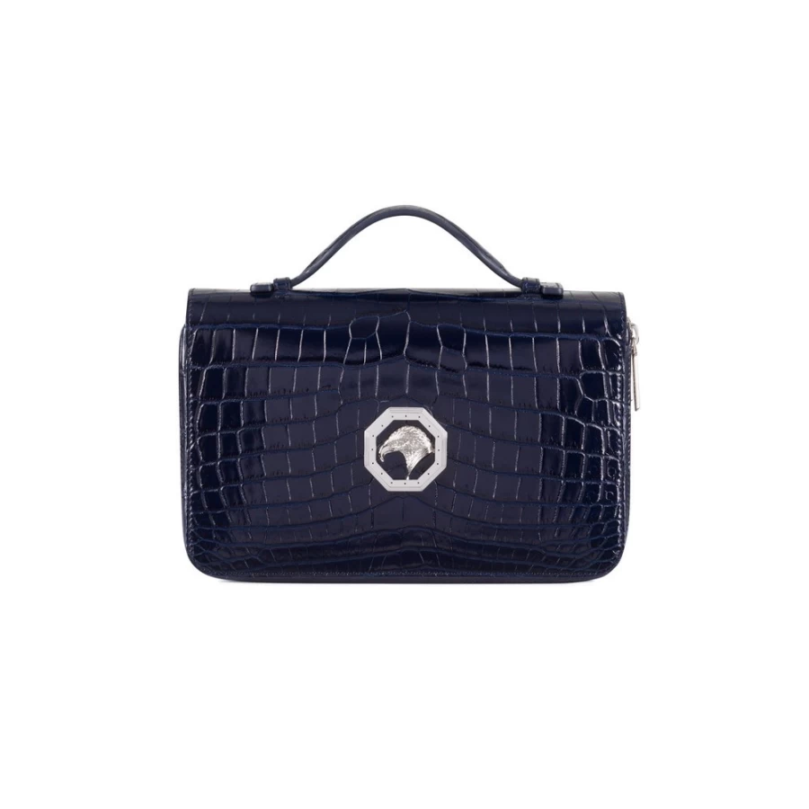 "Stefano Ricci Luxury Handmade Crocodile Leather Wallet with Diamante Detailing and Zip Closure"