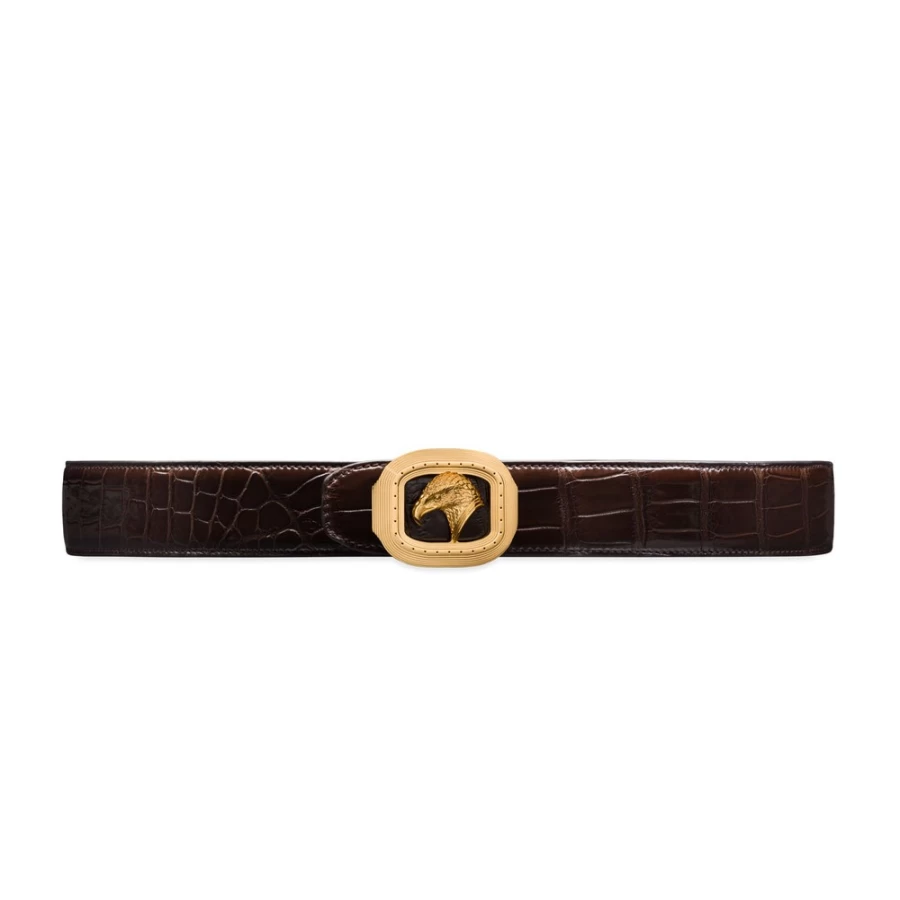 Stefano Ricci Luxury M019 Brown Polished Crocodile Skin Belt for Men
