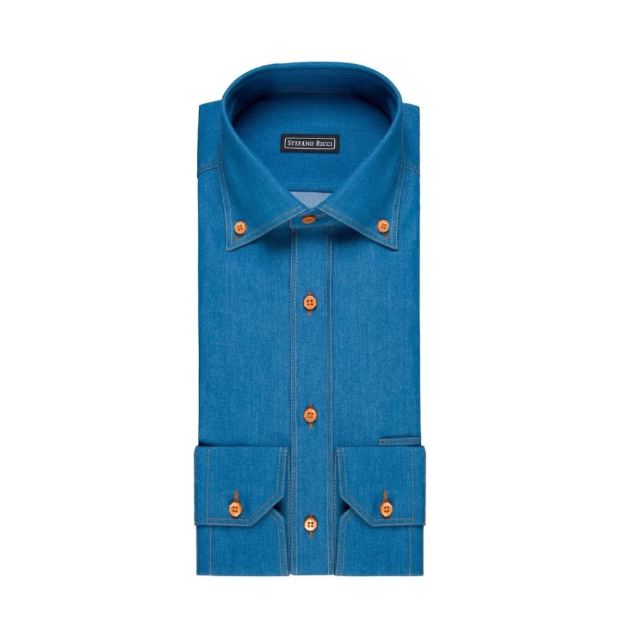 Stefano Ricci Men's Denim Orvieto Shirt - Premium Luxury Casual Wear