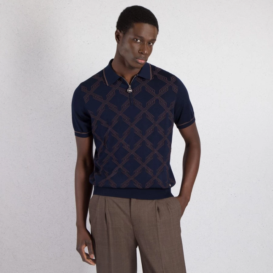 "Stefano Ricci Men's Premium Zip Polo Shirt in Classic Style"