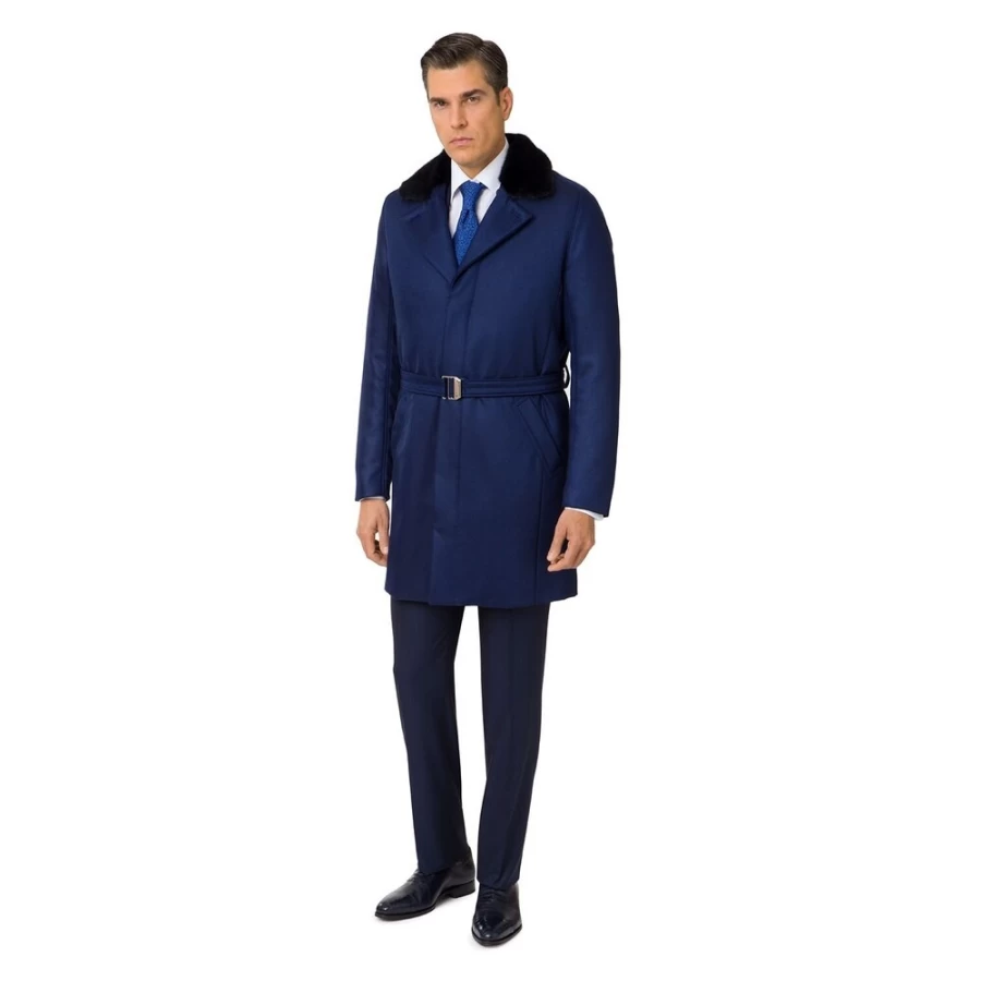 Stefano Ricci Men's Luxury Cashmere Overcoat with Genuine Mink Fur Collar – Premium Winter Coat