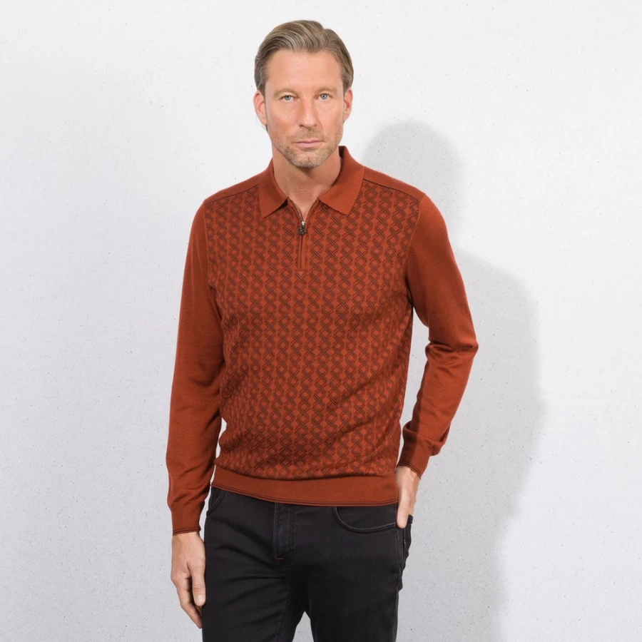 Stefano Ricci Men's Knit Zip Polo Shirt Premium Cotton Luxury Fashion