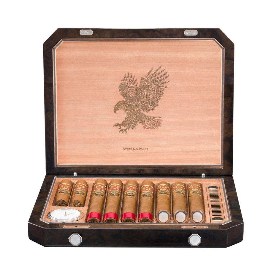 "Stefano Ricci Luxury Nine Cigar Travel Humidor for Premium Cigar Storage"