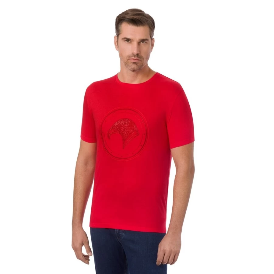 Stefano Ricci Men's Luxury Eagle Head T-Shirt with Swarovski Crystals in R013 Red