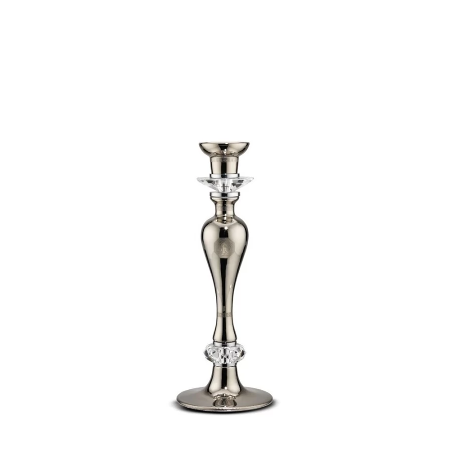 "Stefano Ricci Platinum Finish Single Candle Holder - Elegant Shiny Home Decor"