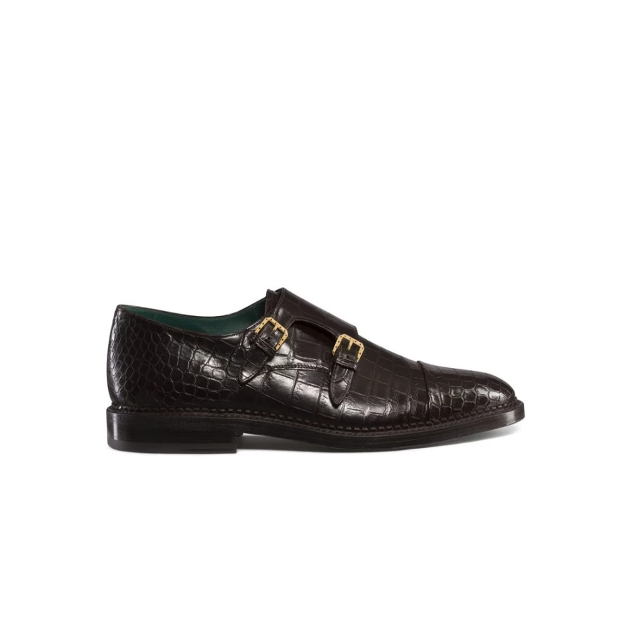 Stefano Ricci M019 Matted Crocodile Leather Monk Strap Dress Shoes for Men