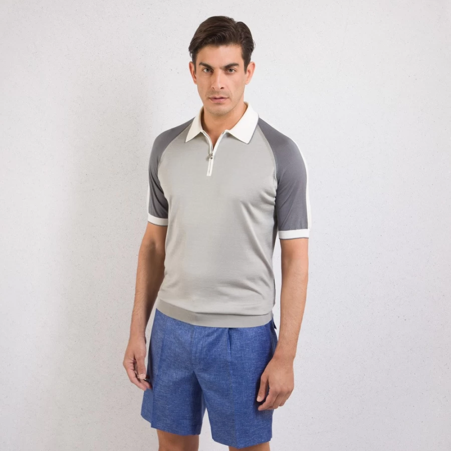 "Stefano Ricci Men's Knit Short Sleeve Zip Polo Shirt"