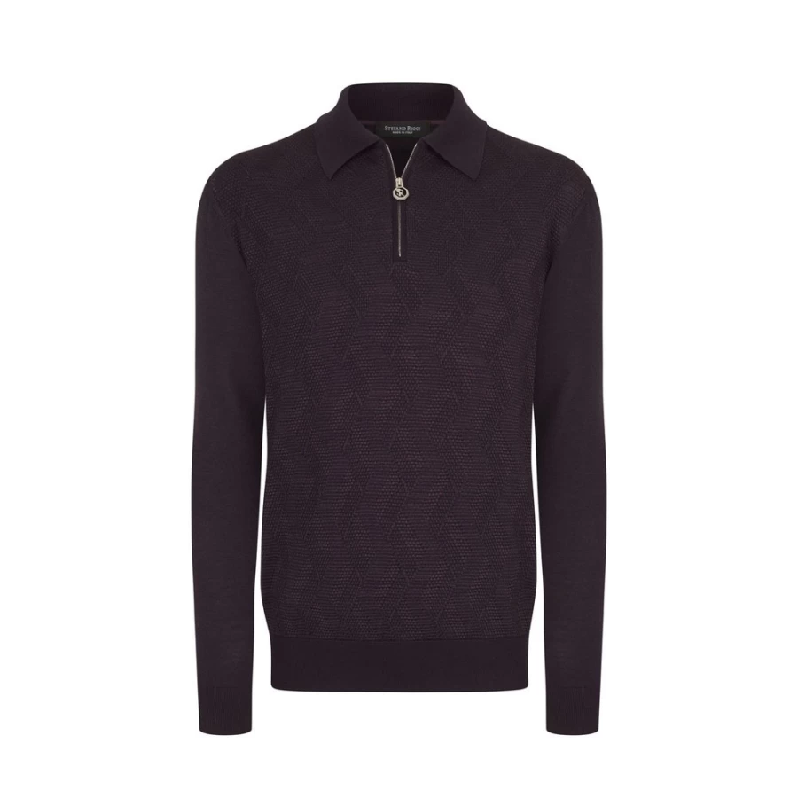Stefano Ricci Men's Knit Zip Polo Shirt - Premium Cotton Zip Neck Casual Top