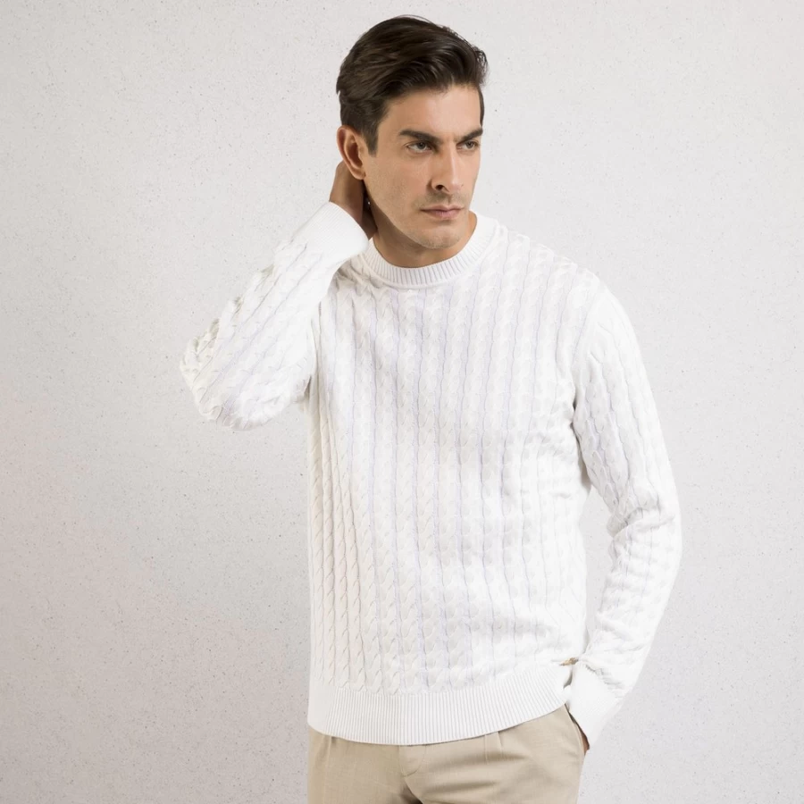Stefano Ricci Men's Cable Knit Crew Neck Sweater - Luxury Wool Pullover for Men