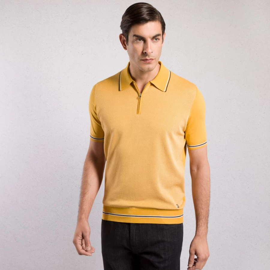 "Stefano Ricci Men's Premium Zip Polo Shirt in Classic Design"