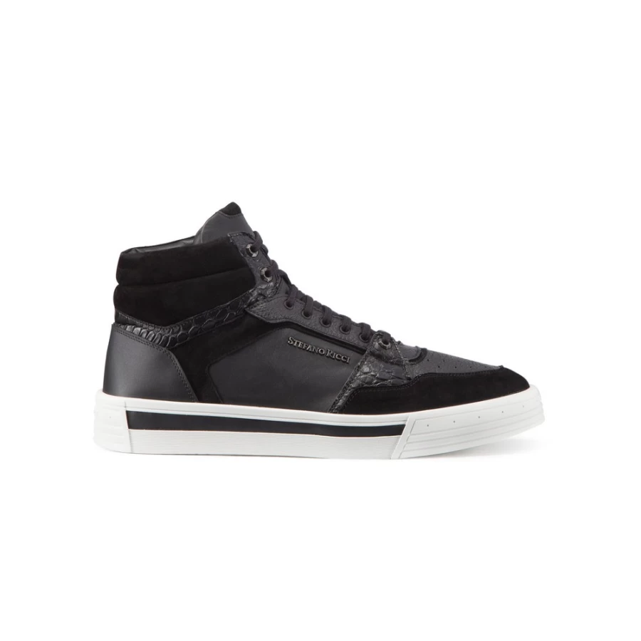 "Stefano Ricci Luxury High Top Sneakers in Suede, Calfskin & Genuine Crocodile Leather"