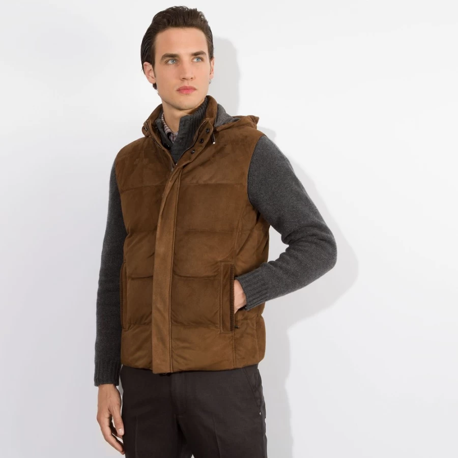 Stefano Ricci Men's Suede Hooded Gilet - Premium Leather Vest Jacket