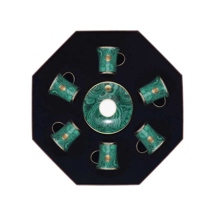 "Stefano Ricci Luxury Royal Malachite Teacups Gift Box Set - Premium Porcelain Tea Cups"