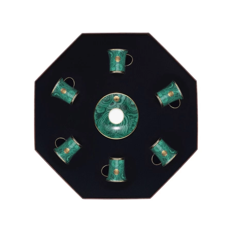 "Stefano Ricci Luxury Royal Malachite Coffee Cups Gift Box Set"