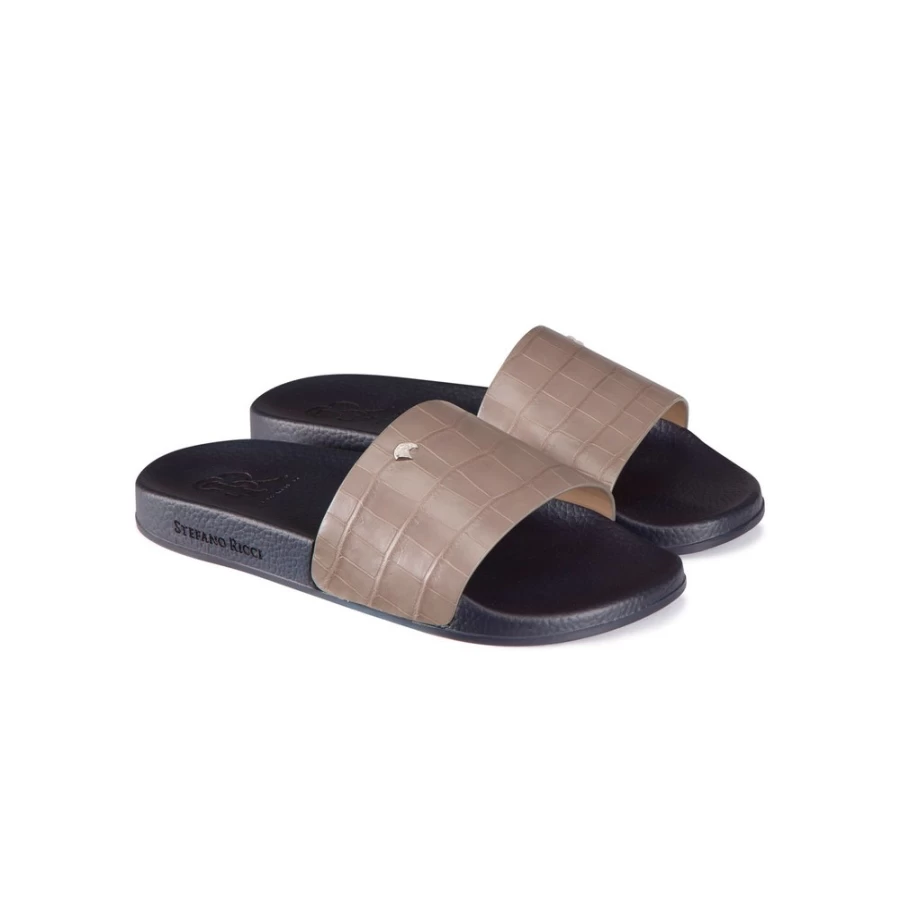 Stefano Ricci M066 Matted Crocodile Leather Slides Luxury Men's Sandals