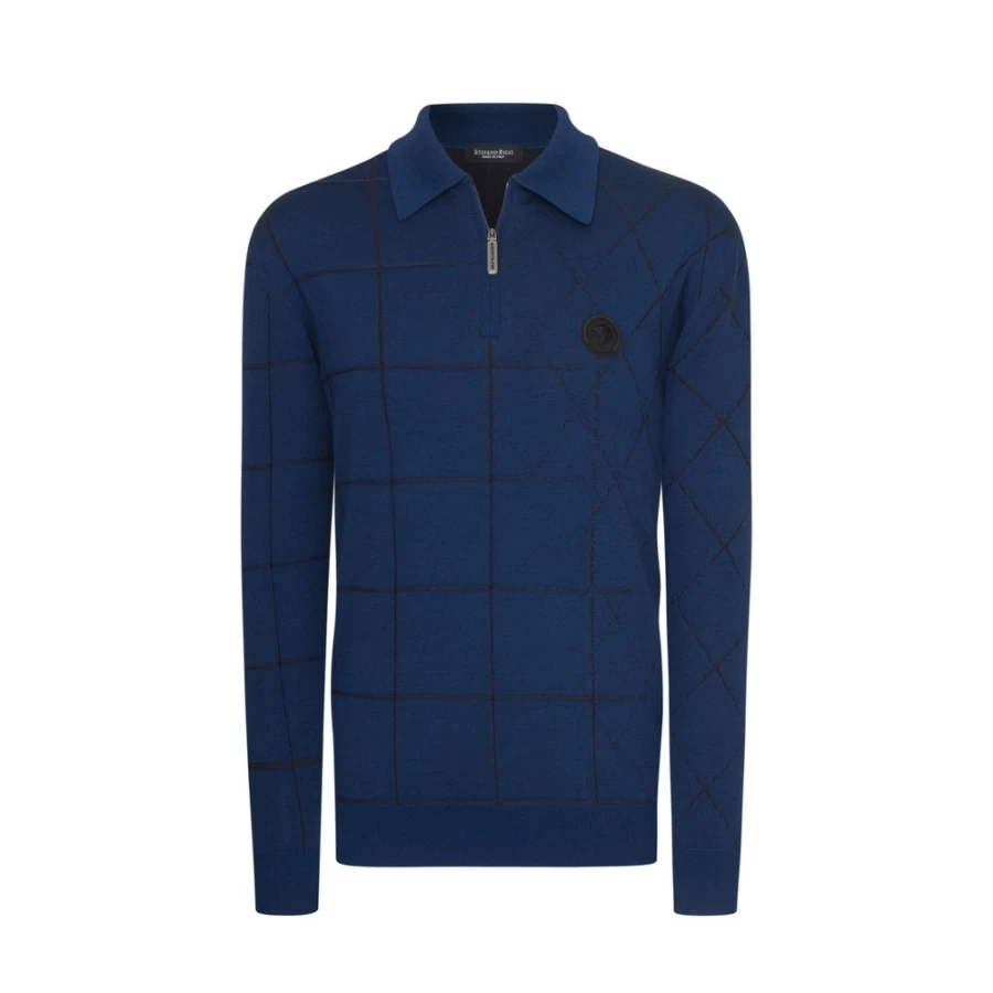 Stefano Ricci Men's Luxury Wool & Silk Blend Zip Polo Shirt