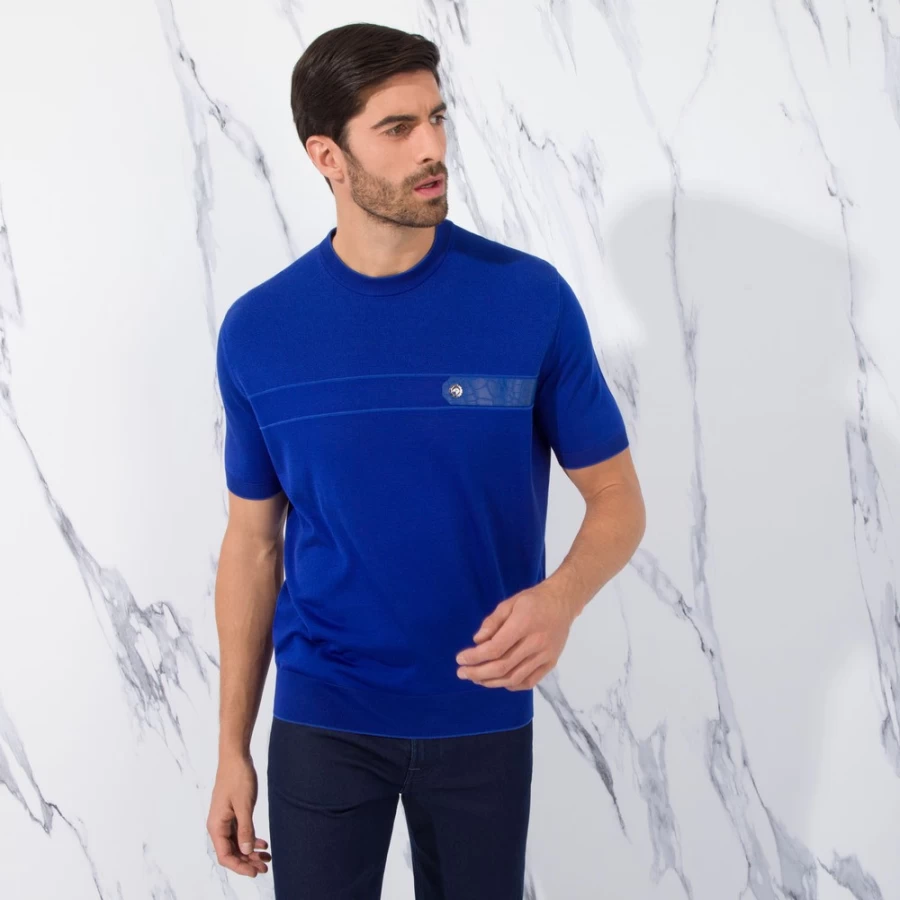 Stefano Ricci Men's Short Sleeve Crewneck Sweater - Luxury Cotton Knit Top