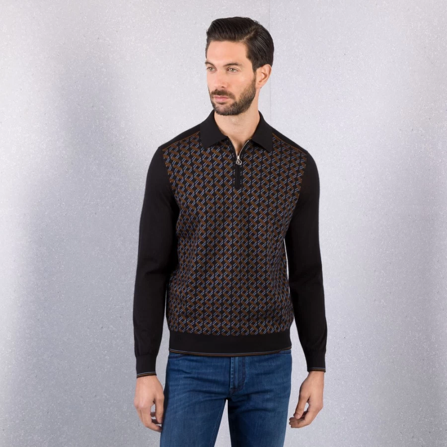 Stefano Ricci Men's Knit Zip Polo Shirt Premium Cotton Luxury Casual Wear