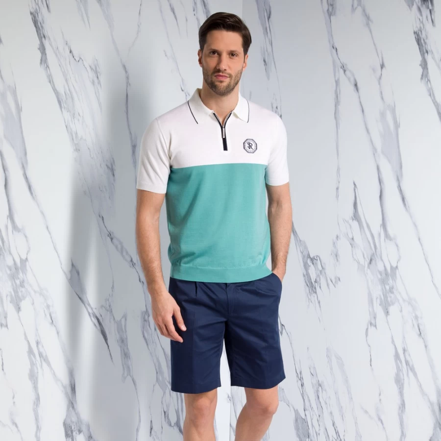 Stefano Ricci Men's Premium Zip Polo Shirt – Luxury Cotton Knit Golf Shirt with Zipper
