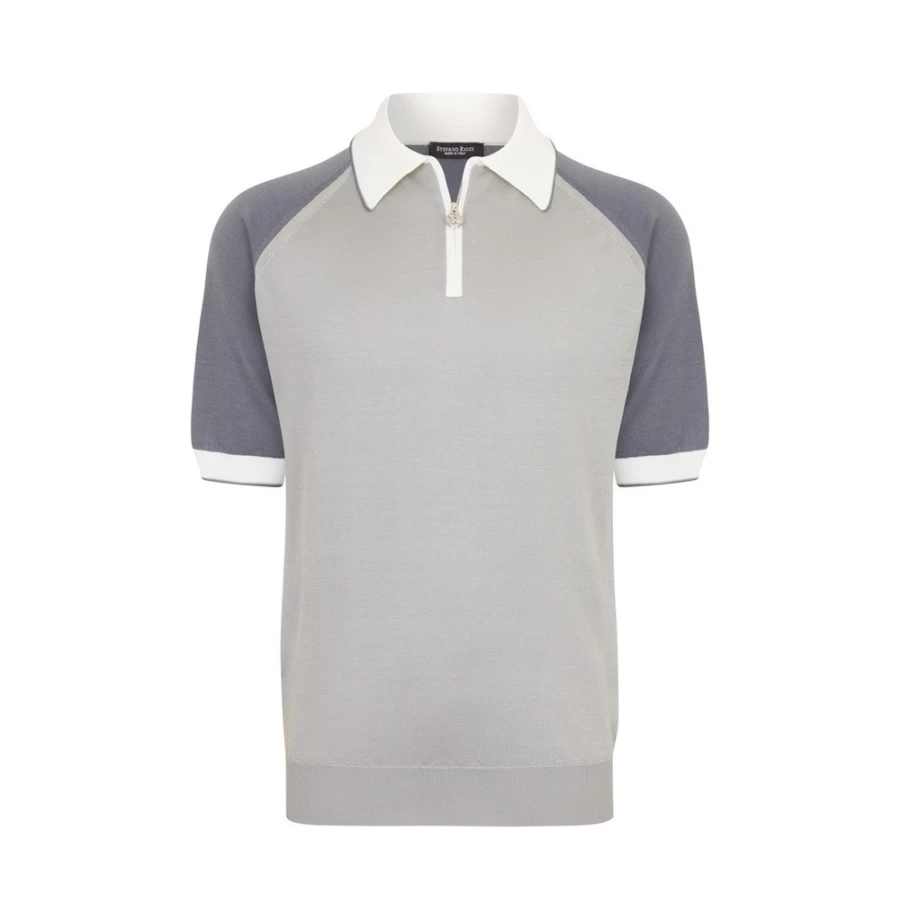 "Stefano Ricci Men's Knit Short Sleeve Zip Polo Shirt"