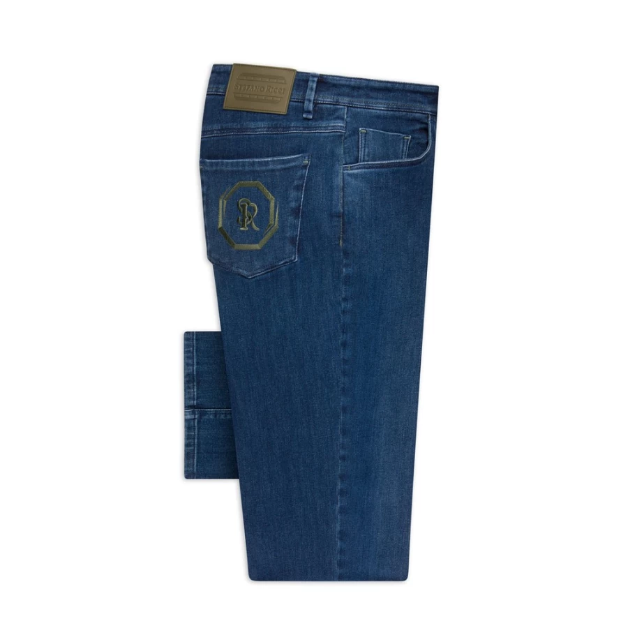 "Stefano Ricci Men's Bleu Denim Jeans for Luxury Casual Wear"
