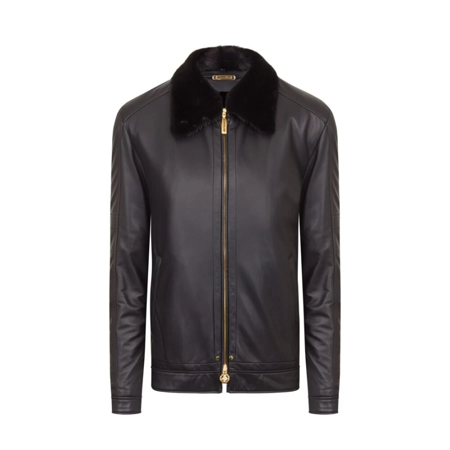 "Stefano Ricci Men's Luxury Lambskin Leather Jacket With Mink Fur Lining"
