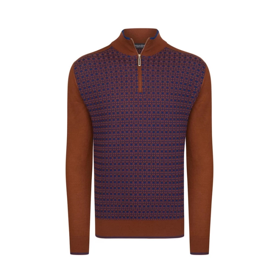 "Stefano Ricci Men's Luxury Mockneck Zip Sweater – Premium Knitwear"