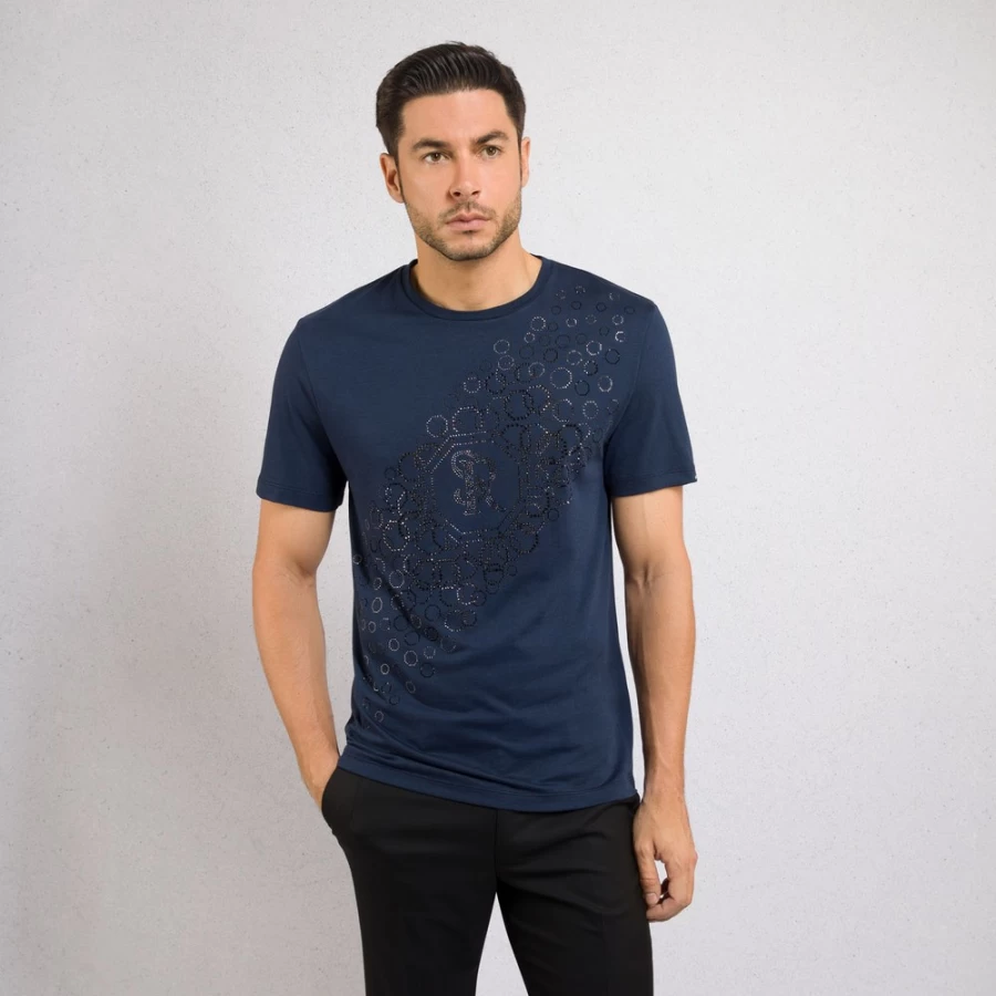 Stefano Ricci Men's Premium Crew Neck Cotton T-Shirt - Classic Fit Casual Tee