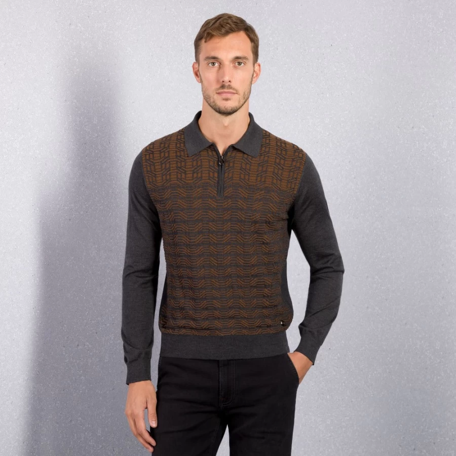 "Stefano Ricci Men's Knit Zip Polo Shirt in Classic Color F22385_3101"
