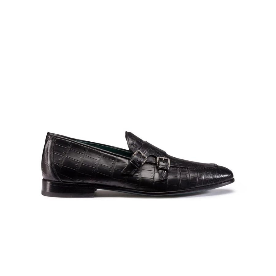 "Stefano Ricci Luxury Matted Crocodile Leather Monk Strap Loafers for Men"