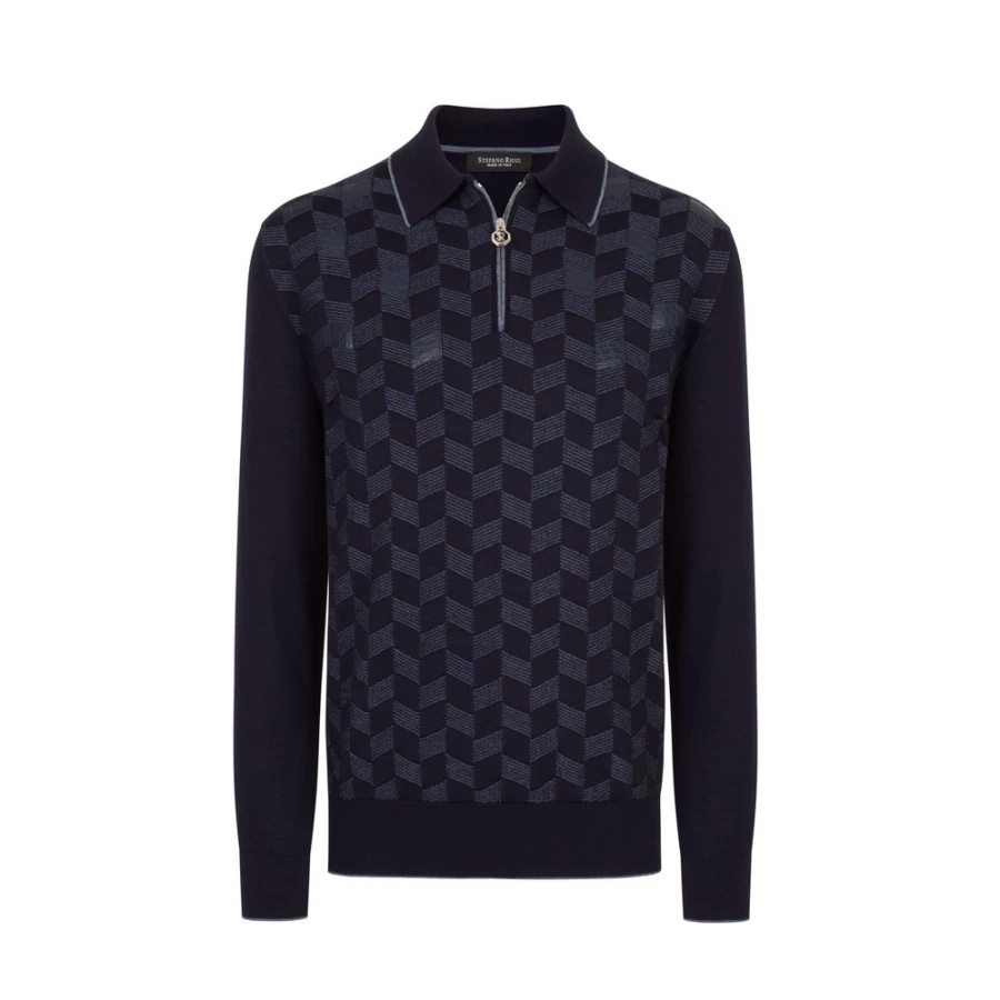 Stefano Ricci Men's Knit Zip Polo Shirt Premium Cotton Luxury Casual Wear