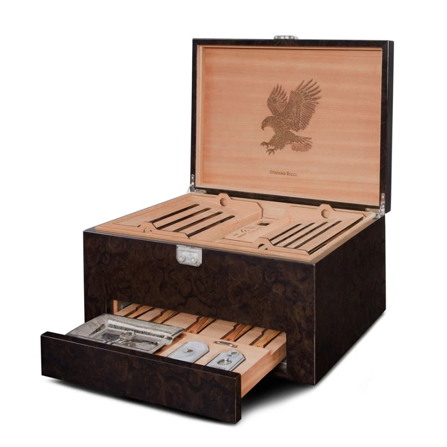 "Stefano Ricci Premium Desk Humidor for Cigars – Luxury Wooden Desktop Humidor with Hygrometer"