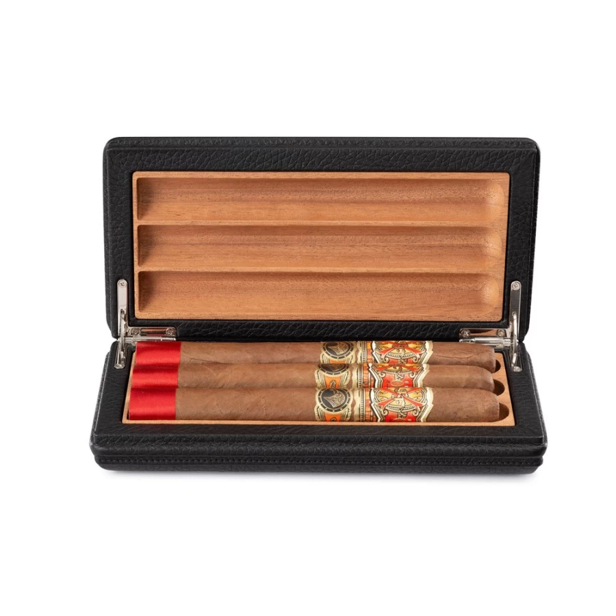 "Stefano Ricci Premium Calfskin Leather Cigar Case Holds 3 Cigars"