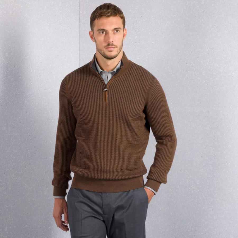Stefano Ricci Men's Zip Mockneck Sweater in F22334_3247 Color