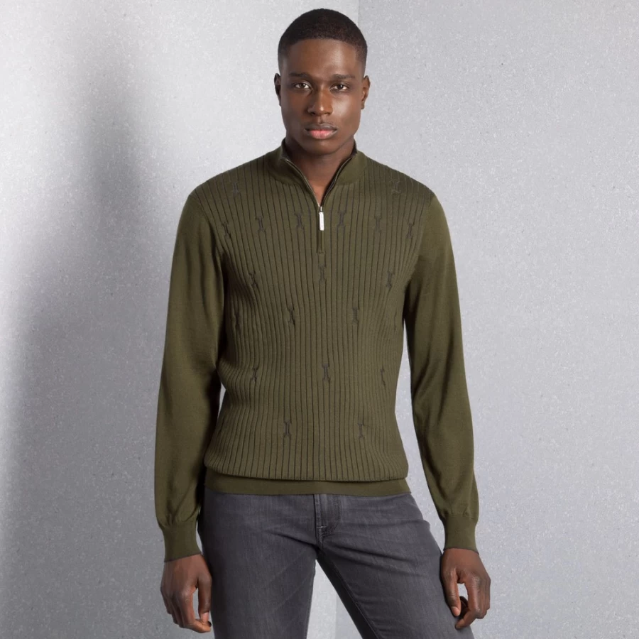 "Stefano Ricci Men's Knit Zip Mock Neck Sweater - Premium Luxury Pullover"