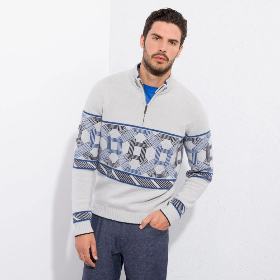 Stefano Ricci Men's Zip Mockneck Sweater Premium Knitwear Luxury Pullover