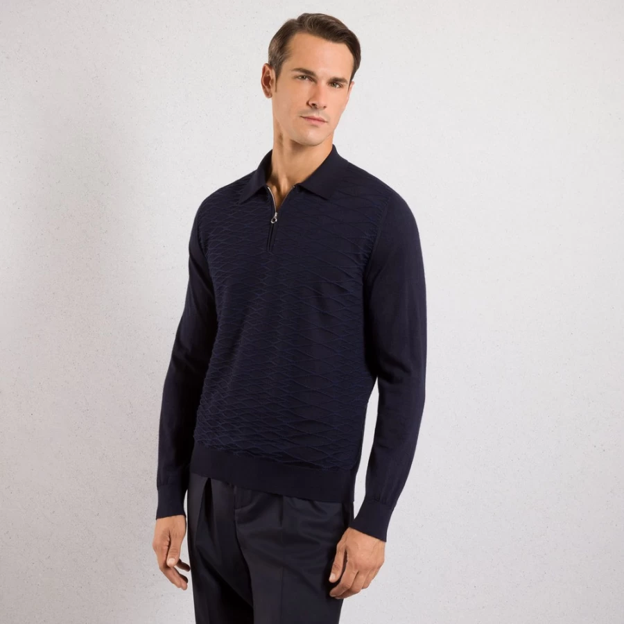 Stefano Ricci Men's Cashmere Silk Blend Zip Polo Shirt in Red