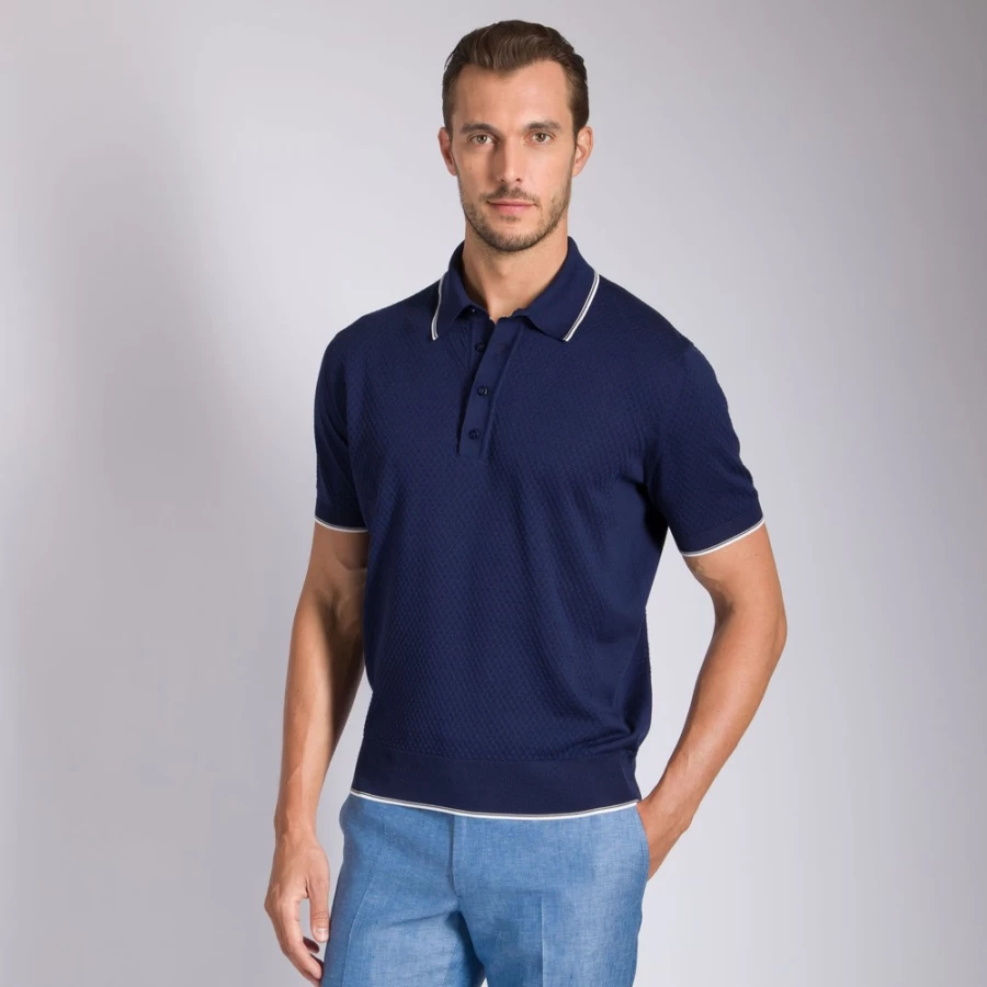 Stefano Ricci Men's Knit Short Sleeve Polo Shirt with Four Buttons in F23122_3189 Color