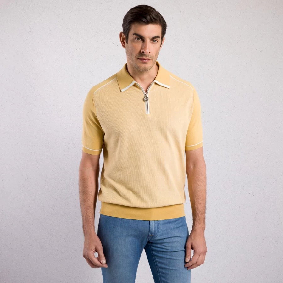 Stefano Ricci Men's Zip Polo Shirt in Classic Red - Premium Cotton Luxury Fashion