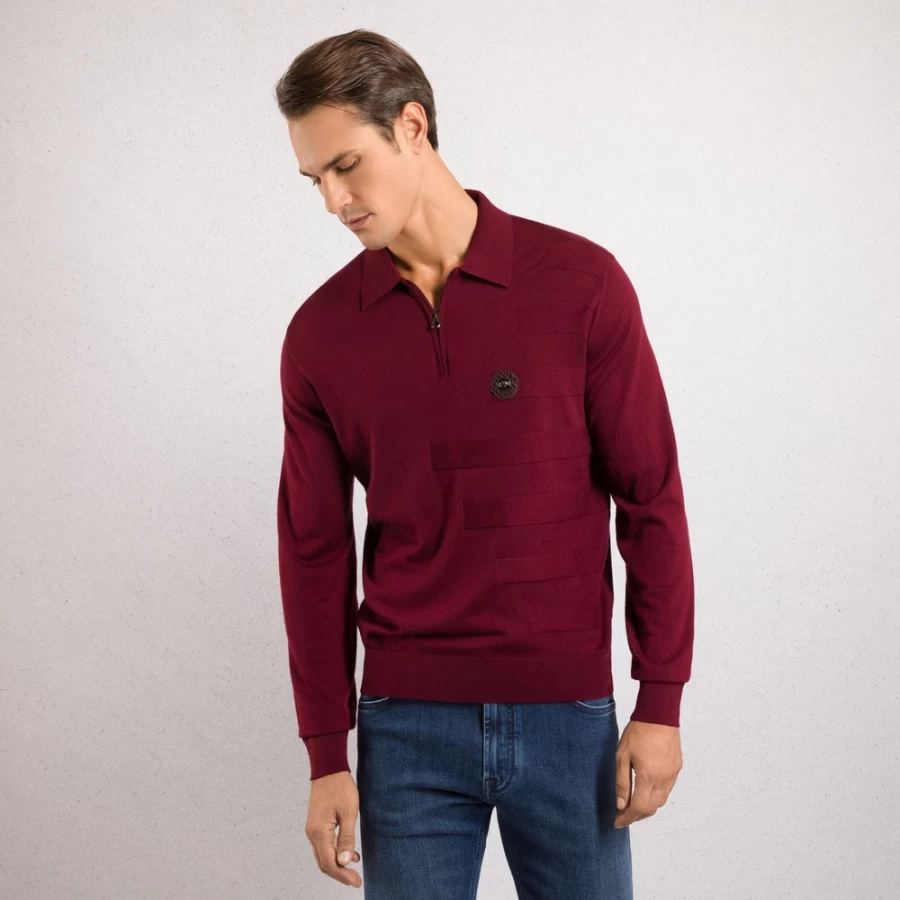 "Stefano Ricci Men's Premium Zip Polo Shirt in Elegant Color E23301_2425"