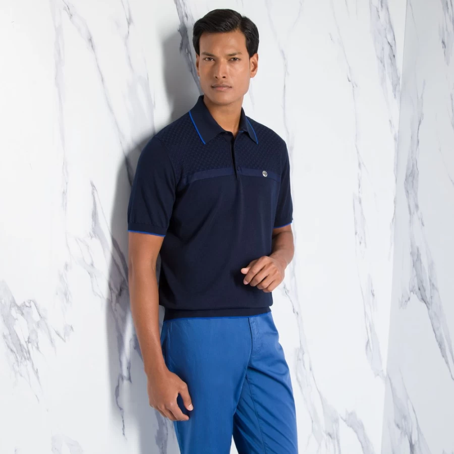 Stefano Ricci Men's Premium Three-Button Polo Shirt Classic Fit Luxury Cotton Knit Top