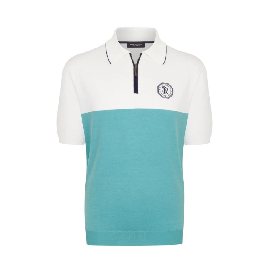 Stefano Ricci Men's Premium Zip Polo Shirt – Luxury Cotton Knit Golf Shirt with Zipper